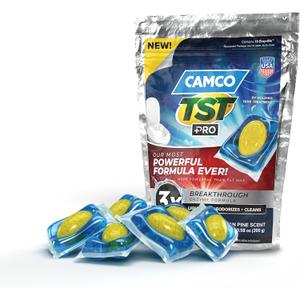 Camco TST PRO RV Toilet Treatment Drop-INs - New & Innovative Bio-Enzymatic Formula for Rapid RV Sewer Break Down - RV Black Tank Treatment - Fresh Pine Scent - Septic-Safe, 10-Pack (41770)