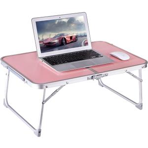 Foldable Laptop and Bed Table with Storage, Portable Mini Lap Desk for Legs, Ideal for Study, Reading, Picnic, Breakfast,and More (Pink)