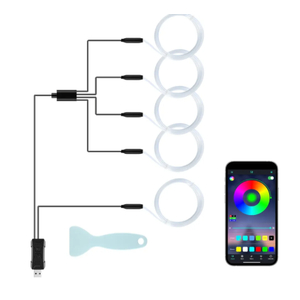 LivTee Smart Car LED Interior Lights with USB Port, LED Strip Fiber Optic Lights, Wireless App Control, Sync to Music, Car Accessories Gifts for Women and Men, 5 in 1