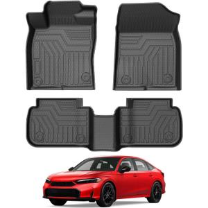 Mixsuper Floor Mats for 2022-2026 Honda Civic Sedan/Hatchback/Sport and 2023-2025 Acura Integra, All Weather 3D TPE Floor Liners 1st & 2nd Row Heavy-Duty Car Mats, Black (for 2nd Row w/o USB Port)