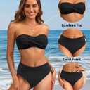 Tempt Me Women Bandeau Bikini Set Twist Strapless Two Piece Swimsuit High Cut High Waisted Bathing Suits (Black, L)