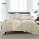Cooling King Duvet Cover Set 3 Pieces-100% Washed Cotton with Chic Wide Trim Design Linen Like Textured Ultra Soft Cozy Bedding with Zipper Closure(Hemmed Almond Grey,King 104"x90")