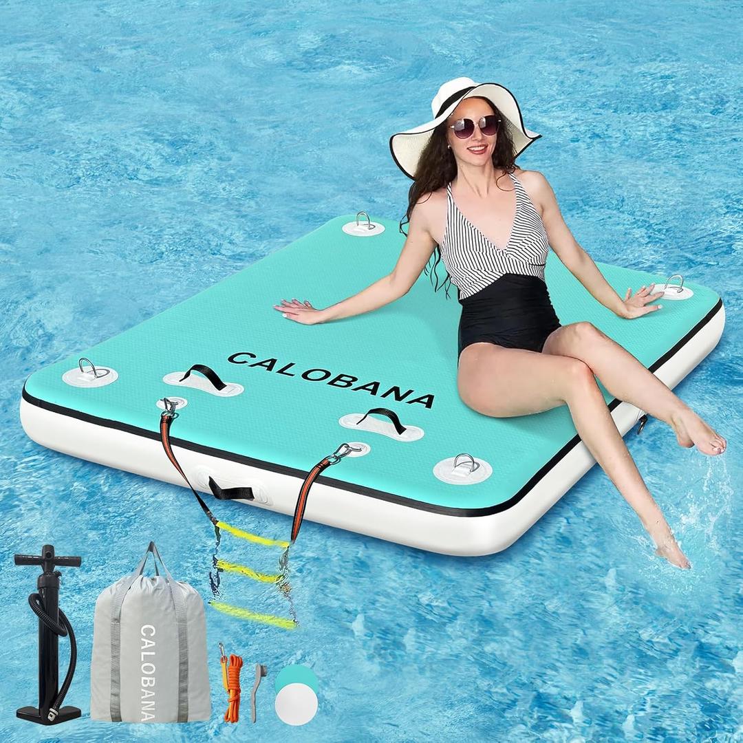 Inflatable Floating Dock, Lake Floats for Adults Floating Raft Water Platform with Detachable Ladder for Lake (Dock (5  6ft), Mint Green+White)