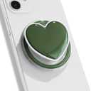 On The Grip Magnetic Cute Solid Macaron Color Heart Shape Collapsible Mobile Phone Grip Stand Holder for Smartphone Tablet Cell Phone Accessory (Magnetic Type, Jade Green)