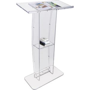 VEVOR Acrylic Podium, 47" Clear Acrylic Podium Stand with Wide Reading Surface & Storage Shelf, Floor-Standing Clear Pulpits Acrylic for Church Office School