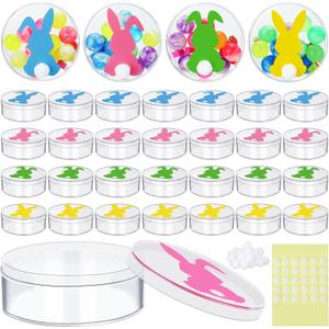 36 Packs Easter Candy Acrylic Boxes Treat Box with Bunny Lid Small Clear Round Box Easter Container Basket Stuffers for Cookie Candy Sweets Party Favor Gifts