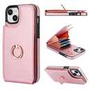 Folosu Compatible with iPhone 15 Plus Case Wallet with Card Holder, 360°Rotation Finger Ring Holder Kickstand, RFID Blocking Leather Protective Double Buttons Shockproof Cover 6.7 Inch Rose Gold