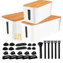 YUANYE Cable Management Box Cable Management Kit for Power Strip to Hide Wires,Cord Organizer Boxes,Safe ABS Material Wire Organizer of Cable Clips Sleeve for Home & Office,3Pack-128PCS/White