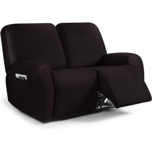 ANARACHON Leather Look Loveseat Recliner Cover, 6-Pieces Stretch Dual Recliner Sofa Covers, Soft Reclining Couch Slipcover, Washable Furniture Protector for Pets (2 Seater, 01 Chocolate)