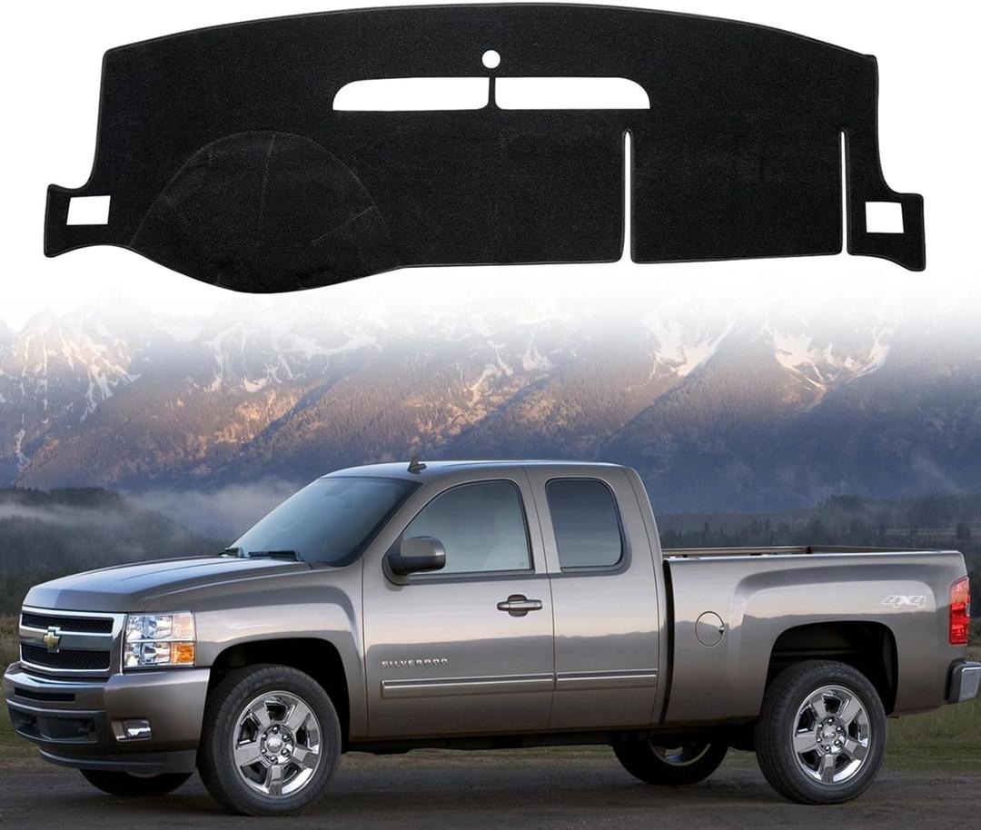 Dashboard Flannel Dash Cover Mat for 2007-2013 Chevy Chevrolet Silverado 1500 2500 3500 LTZ Flannel Custom Fit Silverado Dash Cover with 2 Glove Boxes (Silverado 2007-2013, Black, LTZ)