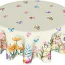 Easter Bunny Tablecloth Round 60 Inch Spring Floral Tablecloth Easter Rabbit Circle Table Cloth Farmhouse Table Cover for Dining Room Kitchen Holiday Party Decor