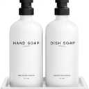 White Glass Hand and Dish Soap Dispenser Set by Brighter Barns - Kitchen Soap Dispenser Set with Tray for Kitchen, Home or Vacation Rental - Modern Kitchen Decor & Accessories (White)