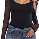 Avidlove Women Long Sleeve Thong Bodysuit Turtle Neck Shapewear Sexy Mesh Top Double Lined Cutout Shirt L