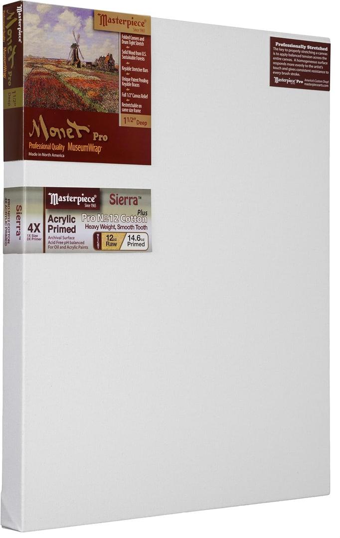 Masterpiece ZSME-1836 Monet Pro 1.5" Deep Cotton 14.6oz Sierra Heavy Weight Medium Tooth Stretched Artist Canvas 18" x 36" 3 Pack