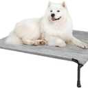 Veehoo Elevated Dog Bed, Raised Dog Cots for Medium Dogs, Waterproof Outdoor Dogs Bed, Cooling Pet Hammock with Guardrail, Upgraded Non-Slip Feet, Breathable Teslin Mesh, Black Silver, 35x 22 inches