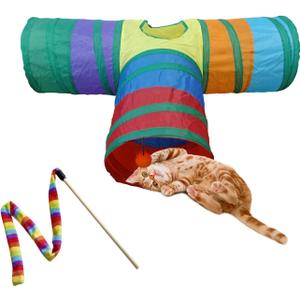 PetLike Cat Tunnel for Indoor Cats Collapsible Pop-up Pet Tube Peek Hole Hideaway Play Toys for Cats with Ball (Rainbow), 13.8"