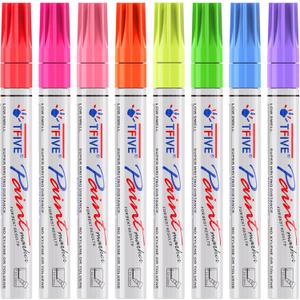 TFIVE Fluorescent Paint Markers, 8 Colors Neon UV Paint Pens for Blacklight - Oil-Based, Medium Tip, Waterproof Permanent Marker Pens for Rock Painting, DIY Art Crafts, Scrapbooking, Glass Windows