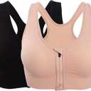 Hiking Gril Women's Zip Front Sports Bra Wireless Post-Surgery Yoga Bras (L)