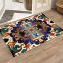 Washable Entrance Door Mat, Non-Slip Vintage Hallway Rug Runner with Upgrade Rubber Backing, Stain Resistant Faux Wool Distressed Carpet Runner for Bedroom, Kitchen, Laundry, Entrance (35.4" x 23.6") (1'11" x 2'11" (Rectangular), Rust/Dull Teal)