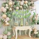 Sage Green Birthday Decorations with Gold Nude Sage Green Balloons Happy Birthday Banner Fringe Curtain Gold Cake Topper for Happy Birthday Decorations for Women Adults