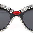 Retro Cateye Sunglasses for Women UV400 Protection Cat Eye bling rhinestone Sun Glasses (Red)