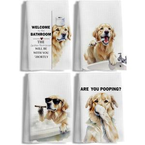 Funny Golden Retriever Gifts Bathroom Hand Towels Set of 4 | Golden Retriever Dog Gifts for Women, Dog Bathroom Restroom Decor, 16x24 Inch