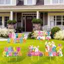 Easter Yard Signs with Stake Waterproof Cartoon Colorful Eggs & Bunny Outdoor Decor for Easter Outdoor Decorations Garden Lawn Patio Pathway Decor Outside