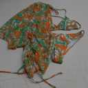 COZYEASE Women's 2025 Summer 3 Piece Swimsuits Tropical Print Bikini Set Halter Drawstring Bathing Suits with Cover Up Orange Small