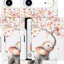 Compatible for iPhone 17 Air Case with Card Holder Cute - Kawaii Design Military-Grade Drop Protection Rugged Wallet Cases for Women (White Elephant Spraying Flowers)