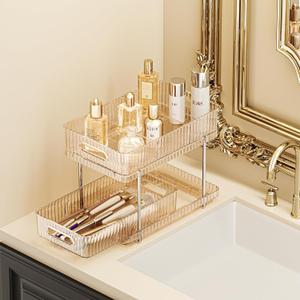 ESTHELLO 2-Tier Bathroom Counter Organizer: Vertical Storage Design for Crowded Counters, Vanity Organizer, Multi-Functional Organization, Rose Gold (11.8" x 7.4" x 9.1")