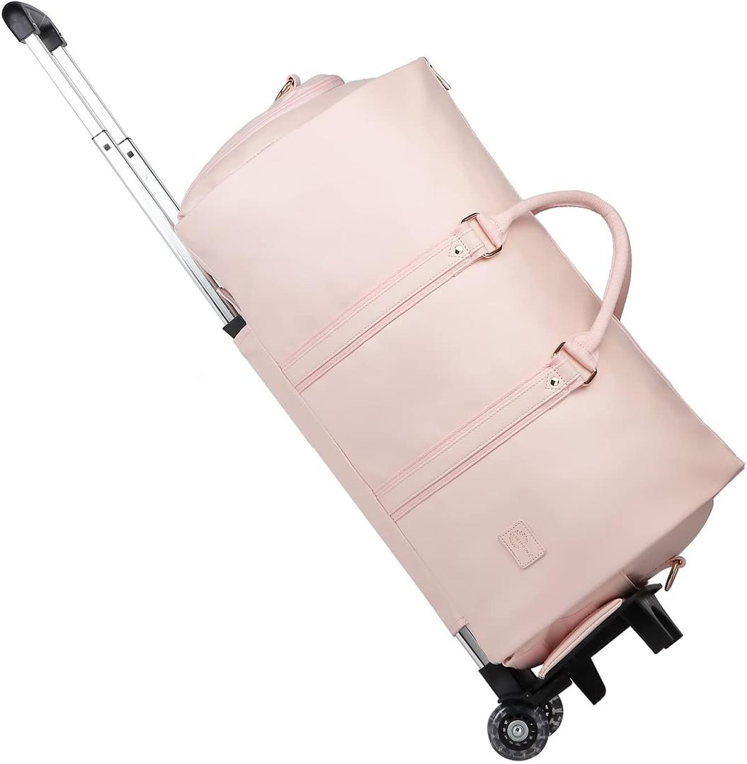 seyfocnia Rolling Garment Bag,Rolling Duffle Bag with Wheels Rolling Garment Bags for Travel with Shoe Pouch Carry On Bag Weekender Bags Garment Duffel Bag for Women-Pink
