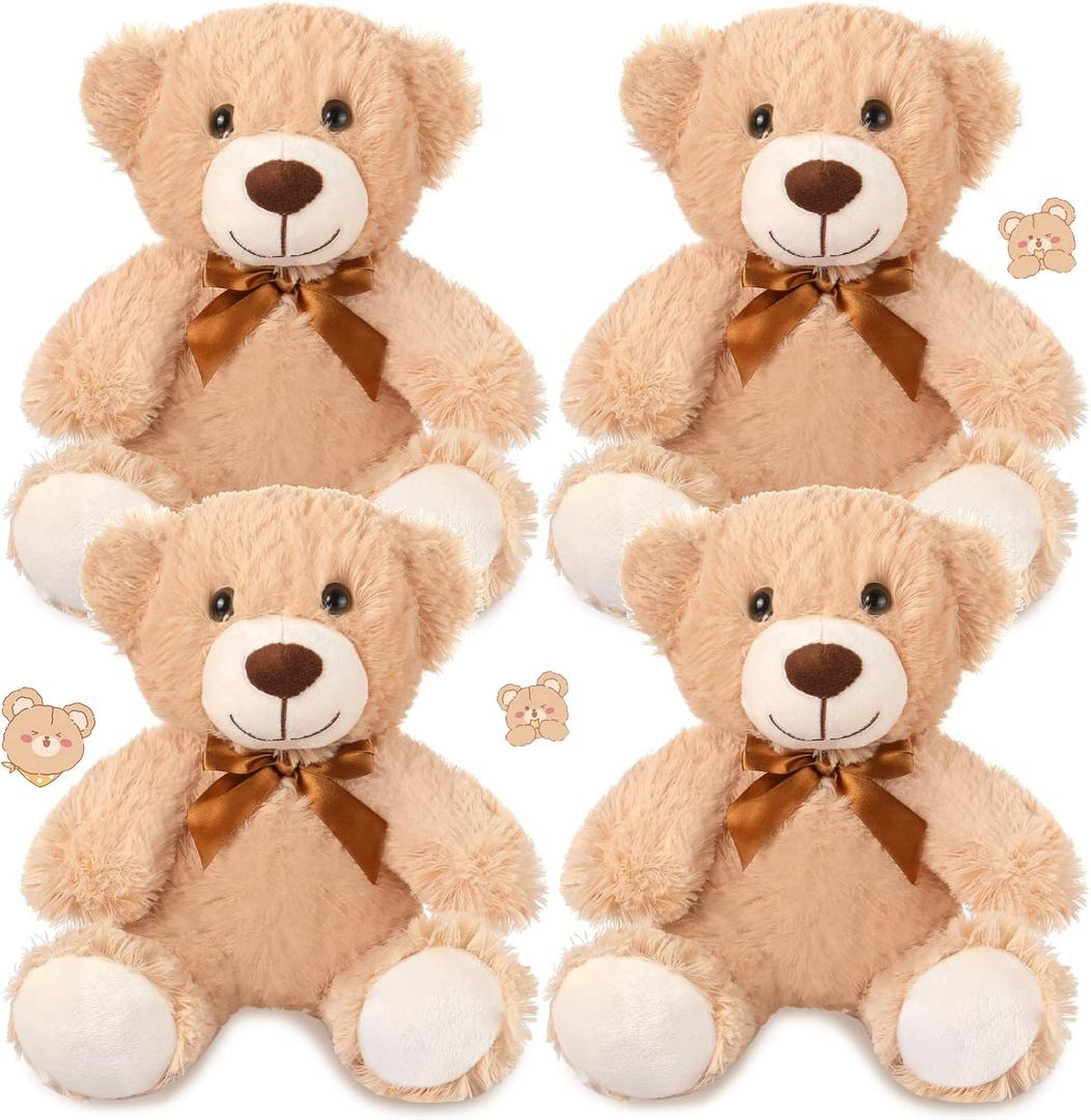 Civaner 4 Pack 14 Inches Teddy Bears Plush Stuffed Animals Cute Soft Bears Gifts Bulk for Women BFF Girlfriend(Light Brown)