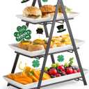YHOSSEUN 3 Tier Serving Tray Tiered Tray Stand, Ceramic Serving Platters and Trays with Metal Rack, 10+12+14 Inch Large Serving Trays for Party 3 Tier Serving Stand Dessert Display Set, Black