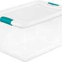 Sterilite 64 Qt Latching Storage Box, Stackable Bin with Latch Lid, Organize Clothes, Blankets, Sports Items in Closet, Clear with White Lid, 1-Pack