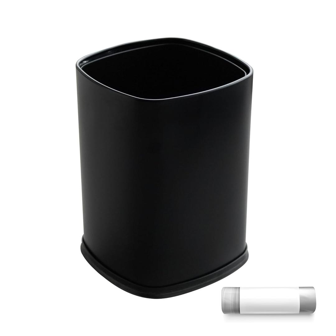 EmoH Small Bathroom Trash Can 2.1 Gallon / 8-Liter Wastebasket, Modern Matte Black Stainless Steel Garbage Bin for Bedroom, Home Office, Toilet, RV, Under Sink, Near Desk