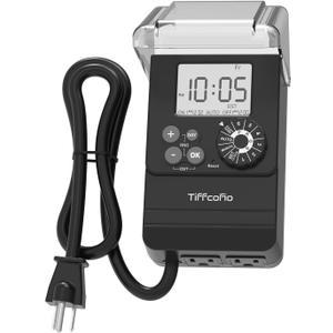 2 x TiFFCOFiO New Digital Outdoor Timer Waterproof, Dial Programmable Method, Outdoor Light Timer with 2FT Extension Cord, 2 Grounded Electrical Outlets for Lights, 6 Sets of Programs, 20A/2500W (Digital, 1 PACK)