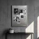 AMAATE 2432 Inch DIY Magnetic Stainless Steel Bulletin Board, Silver Metal Frame Wall Art & Photo Display with Magnets & Hooks, Modern Style Wall Mount Organizer