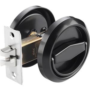 Round Hidden Recessed Cup Door Lock, 304 Stainless Steel Doorknobs, Latch Knob for Privacy Pocket Doors, Door Locker, Flat Door Knob Passage Lock (Black)