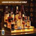 Liquor Bottle Display Shelf, Wine Bottle Display Rack with LED Stripe, 3-Tier Bar Shelf Stand, Whiskey Spirits Wine Holder for Tavern, Mini Bar, Liquor Cabinet, Coffee Syrup Organizer for Home(Brown)