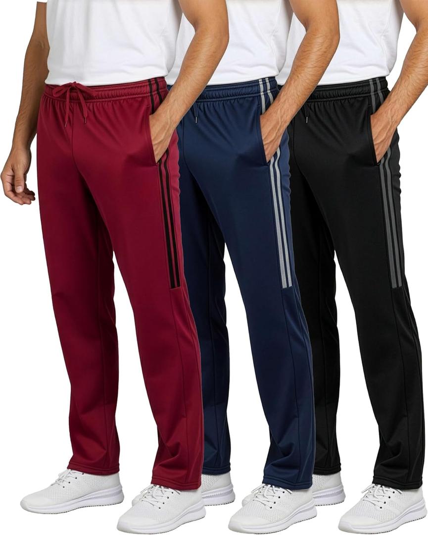 Real Essentials 3 Pack: Mens Sweatpants  Athletic Track Pants with Pockets | Workout, Running & Lounge (Big and Tall) (XX-Large, Set 6)
