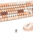 TECKNET Colorful Wireless Keyboard and Mouse Combo, Dual Bluetooth & 2.4G, Quiet Retro Typewriter Style, Full Size Bubble Keyboard with Number Pad, Aesthetic Desk Set for Laptop, PC, and Office Use (Cream Peach)