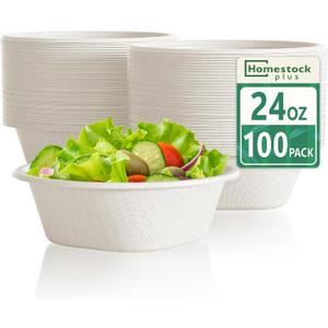 Homestockplus Disposable Bowls 24 Oz [100 Pack] - Compostable Paper Bowl Heavy Duty,Freezer & Microwave Safe Bowl, BPA-Free Eco-Friendly Bowls for Cereal, Rice, French Fries, Party Serving (White)