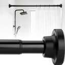Black Shower Curtain Rods 17-83 Inch, Adjustable 1" Diameter Drapery Telescoping Curtain Rods for Bathroom,No Drill Anti-Rust Non-Slip Heavy Duty Spring Tension Shower Rod