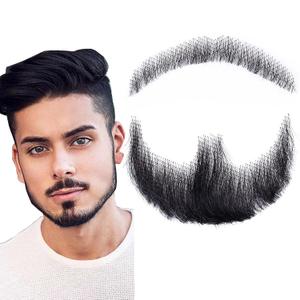 Fake Mustache Fake Beard Goatee Beard Realistic 100% Human Hair Full Hand Tied Goatee False Beards Lace Invisible Fake Mustache for Halloween Dressing Men Makeup Entertainment (Black)