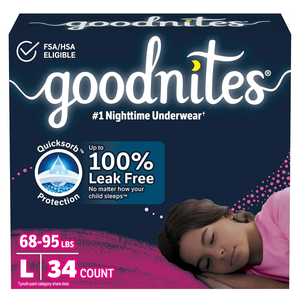 Goodnites Girls' Nighttime Bedwetting Underwear, Size Large (68-95 lbs), 34 Ct (2 Packs of 17)