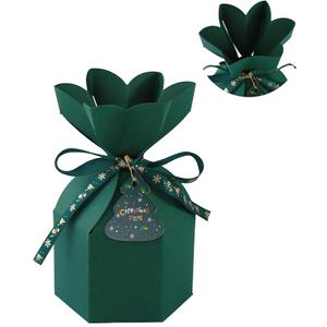 20pcs Christmas Gift Boxes Treat Cookie Favor Party Stacking Set With Lids Merry Christmas Goodie Paper Box Small Size Bow Bulk For Chirldren Mini Wrap Decorative Candy Holiday Santa Presents Giving (20 Green Christmas+Tag+Ribbon+Pins)