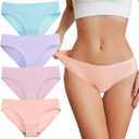 Bolivelan Women's Seamless Hipster Underwear No Show Soft Briefs Low Rise Stretch Bikini Underwear 4 Pack (7) Assorted