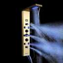 POPFLY LED Rainfall Waterfall Shower Panel Tower System, 4 Body Jets and 4 Mist Spray, 3-Function Handheld Shower, Stainless Steel Shower Tower with Temp Display, Brushed Gold