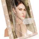 5x7 Bling Picture Frame Display Pictures 5x7, Tabletop or Wall Mount Glitter Shiny Crystal Photo Frame With Sparkle Glass Rhinestones, Horizontally or Vertically(Golden)