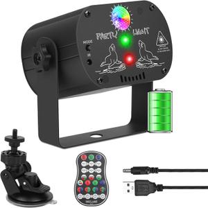 Party Lights DJ Disco Light, RGB LED Strobe Light, Battery Powered Sound Activated Projector with Remote Control for Christmas Halloween Decorations Birthday Stage Show Dance Wedding (Black)